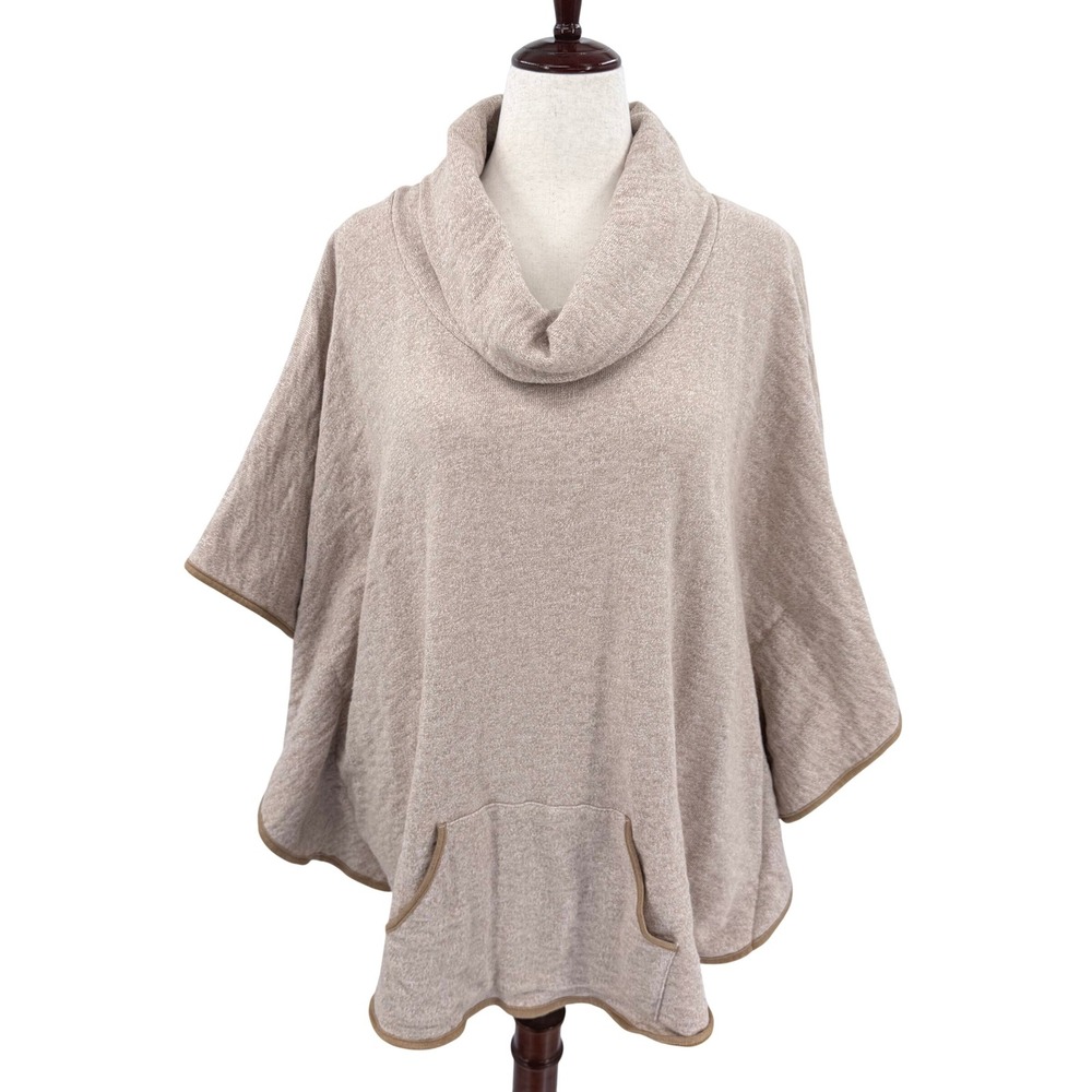 Brave+True Womens Cowl Neck Poncho French‎ Terry Oatmeal Marled Knit One Size OS